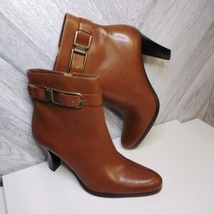 Franco Sarto Leather Ankle 3" High-heeled Sz: 7M Women's Brown Boots
